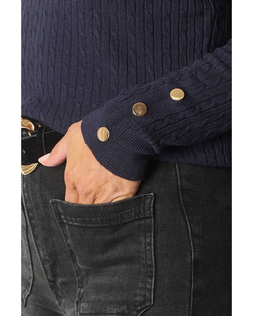 Solo Blue Classic Cable Knit Jumper With Buttons