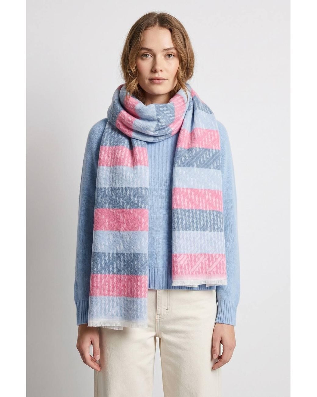 SARTA Blue Textured Stripe Winter Scarf