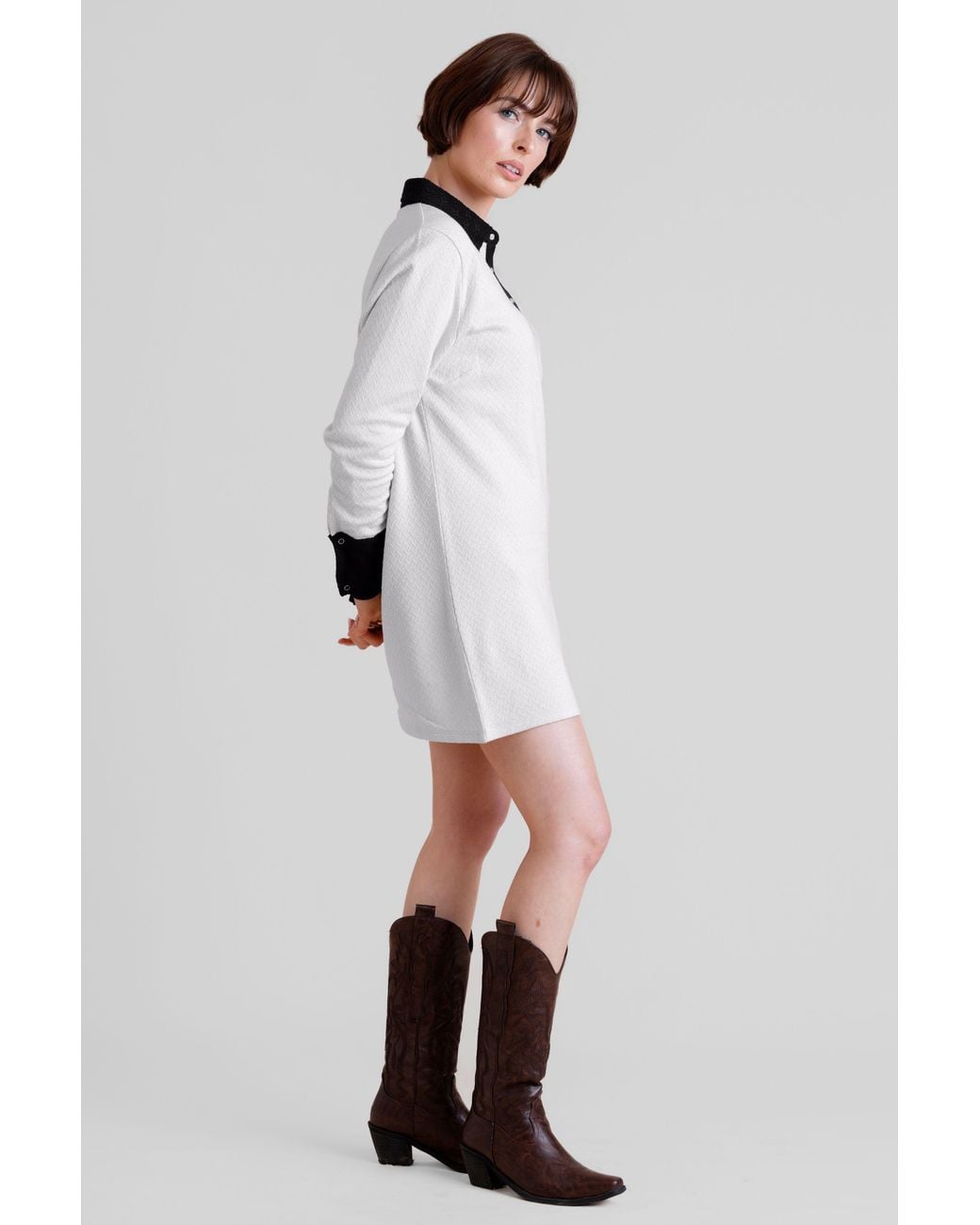 Enorsia White Laced Collar Jersey Tailored Shirt Tops