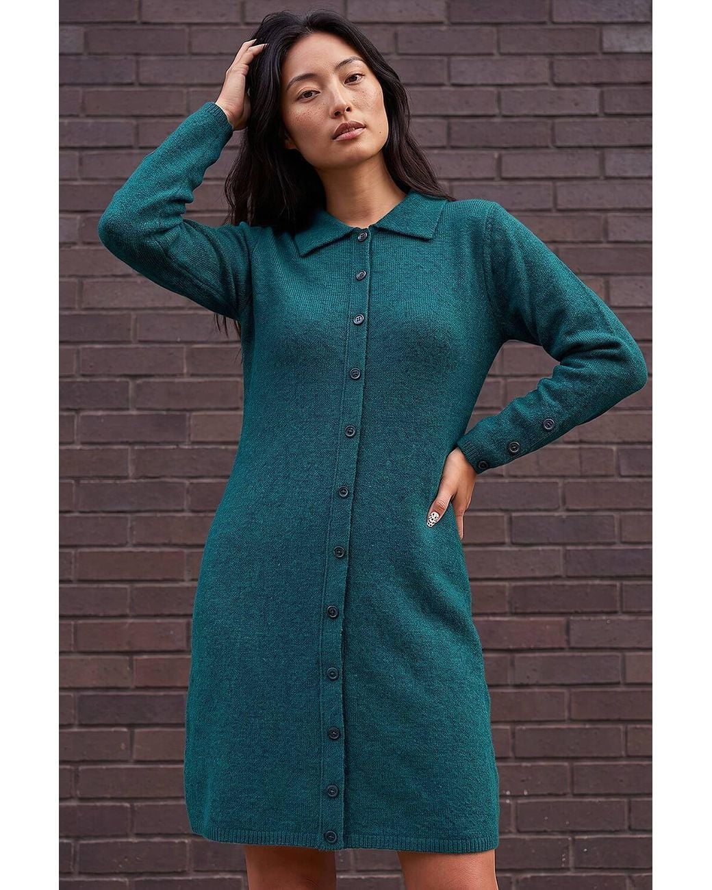 Roman Gray Petite Collared Knit Shift Dress