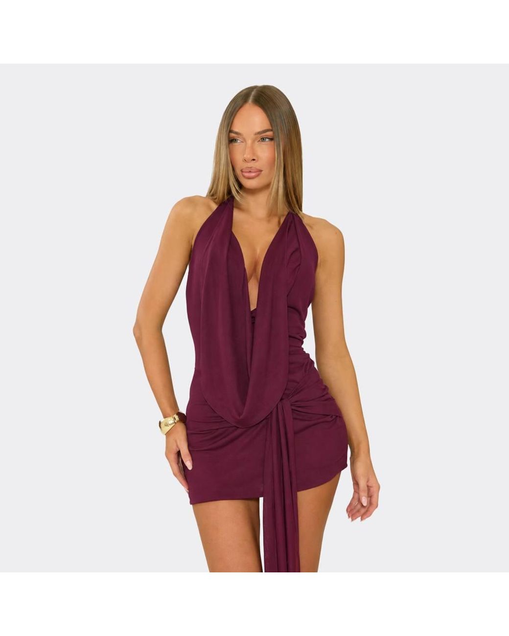 EGO Purple Sleeveless Drape Mini Dress