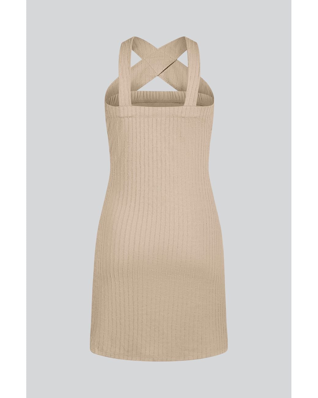 Enorsia Natural Cross Front Halter Neck Dress