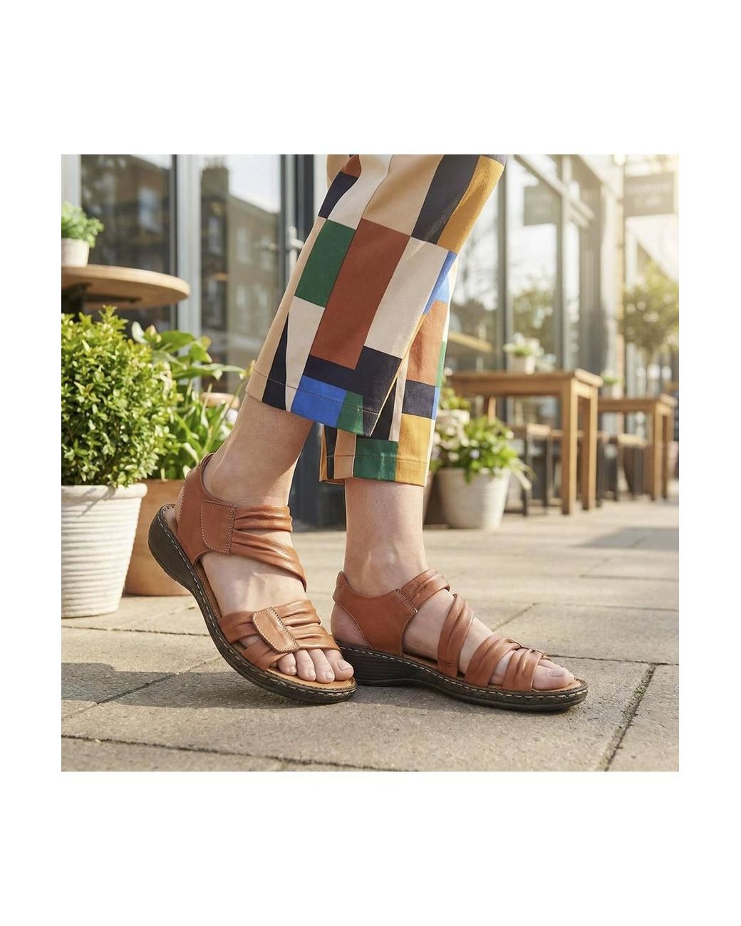 Pavers Brown Leather Comfort Sandals With Touch Fastening