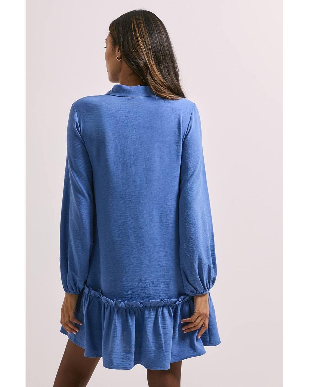 Dorothy Perkins Blue Tie Neck Collar Detail Shift Mini Dress