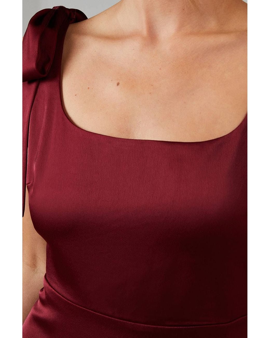 Oasis Red Satin Tie Shoulder Midi Bridesmaid Dress