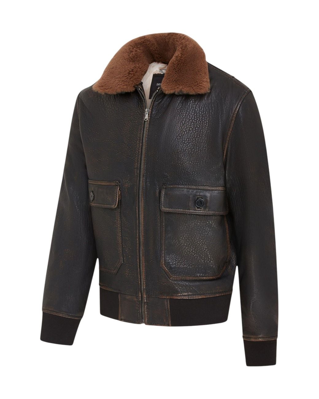 Infinity Leather Black Leather Bomber Sheepskin Collar G-1 Pilot Jacket for men