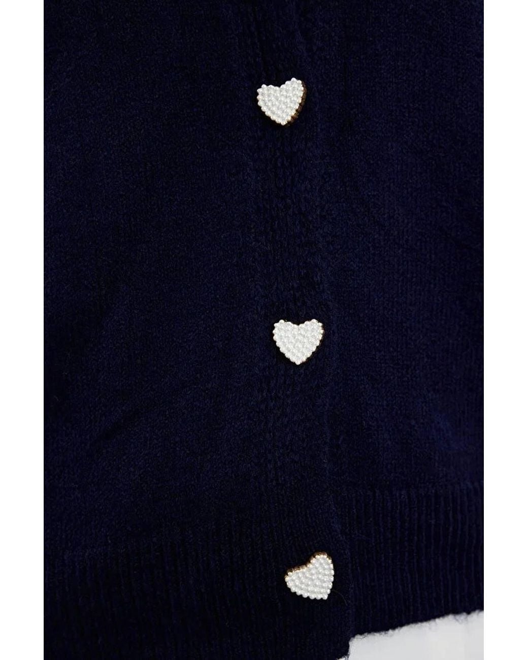 WOVCOR Blue Soft-Textured Knit Cardigan Jewelry Button Detail