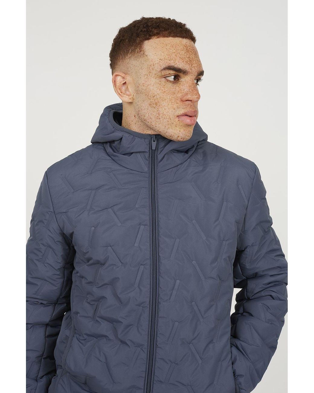 Brave Soul Blue Short Length Hooded Padded Jacket for men