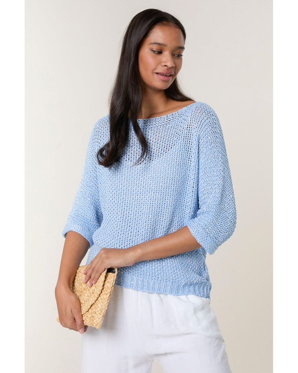 Blue Vanilla Blue Three Quarter Sleeve Round Neck Top