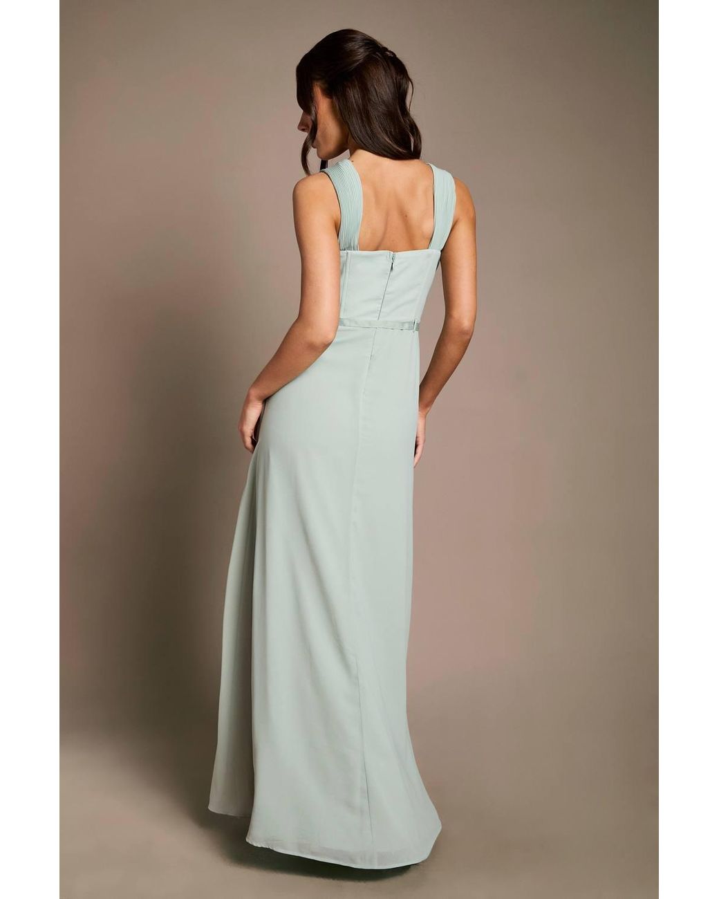 Coast Green Pleated Chiffon Tie Sleeve Bridesmaid Maxi Dress