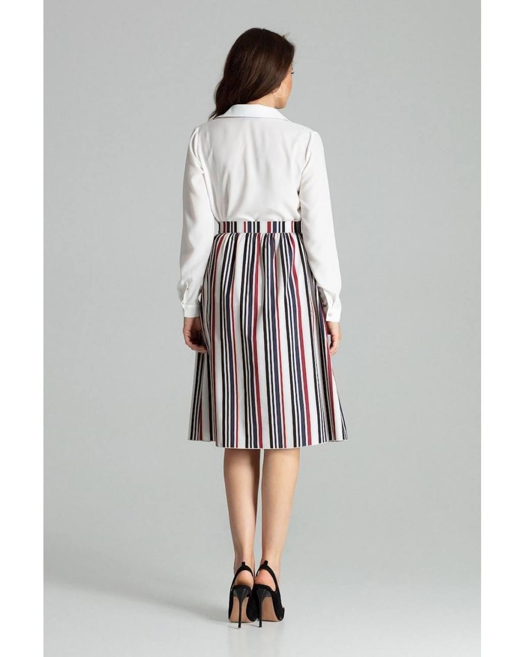 Love Lace Gray Buckle Striped Midi Envelope Skirt