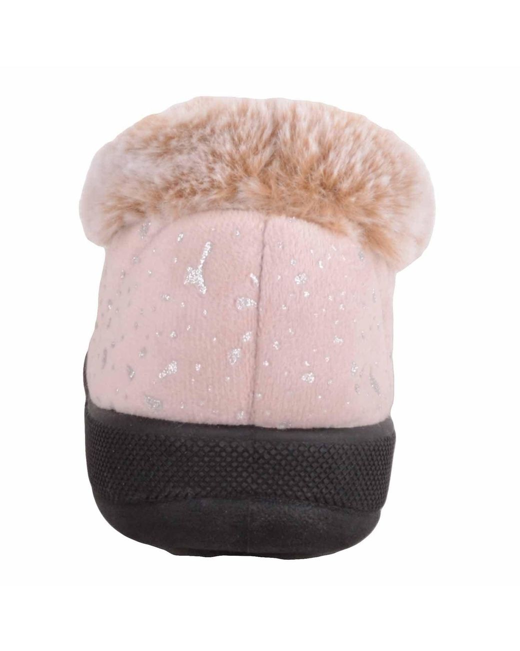Absolute Footwear Pink Easy Slip On Velour Style Bootee Slipper With Faux Fur Collar