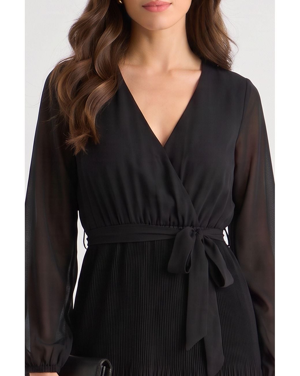 Gini London Black Pleated Longsleeve Wrap Mini Dress