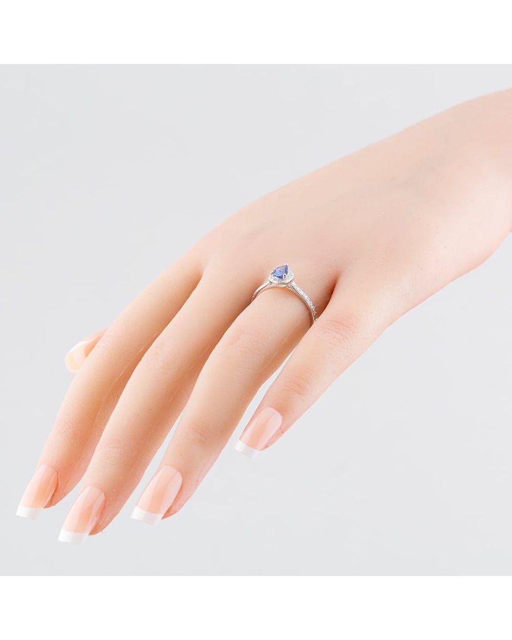 T.H.Baker White 18Ct Pear Cut Tanzanite & Diamond Shoulder Set Halo Ring R57198W-Tz