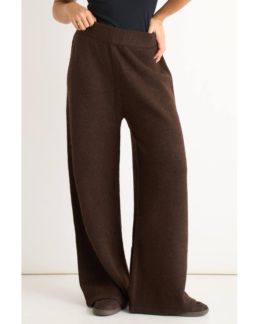 Gini London Brown Pull On Wide Leg Trousers