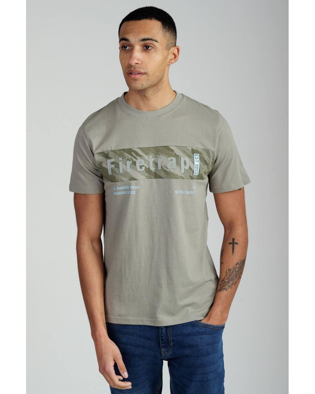 Firetrap Blue 3 Pack Regular Fit Cotton Graphic Crew Neck T-Shirts for men