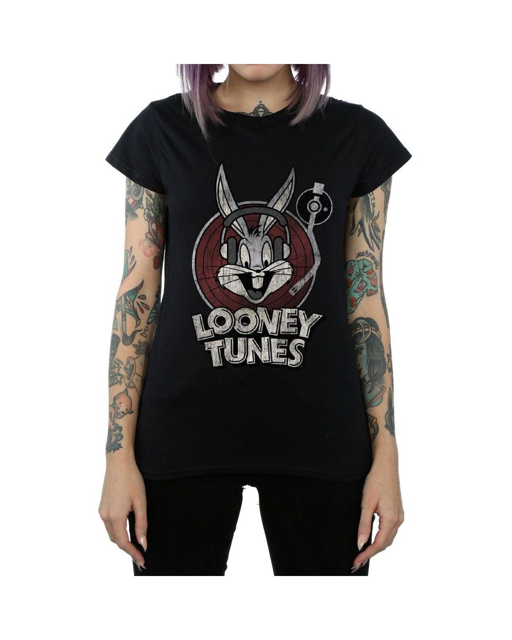 Looney Tunes Black Bugs Bunny Logo Cotton T-Shirt