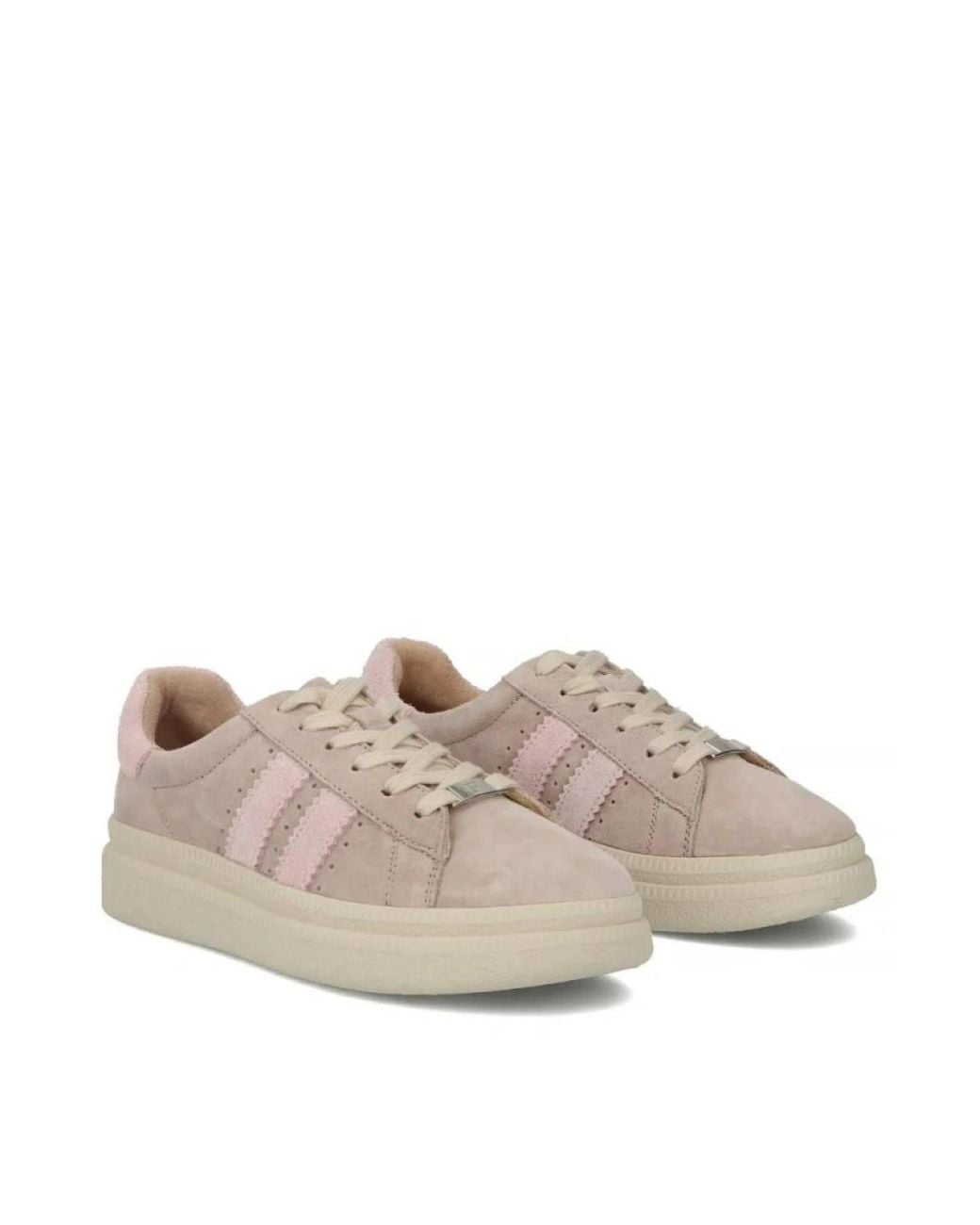 Love Lace Natural Real Suede Platform Chunky Trainers With Footbed