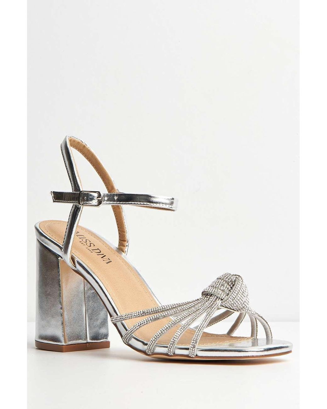 Miss Diva Pink Marina Diamante Embellished Knot Band Faux Leather Sandals