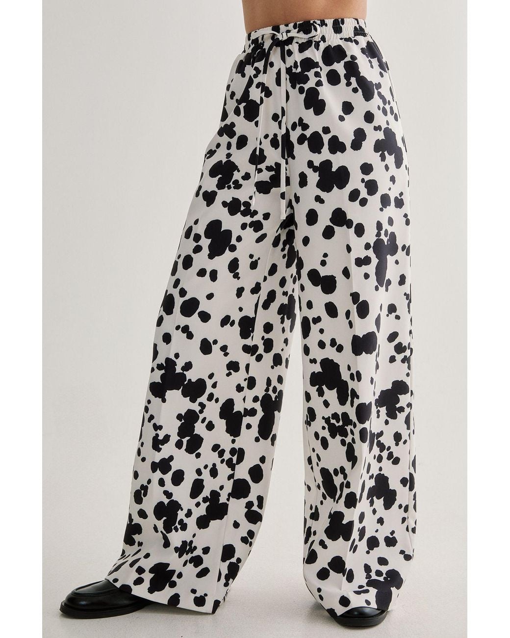 Nasty Gal White Spot Print Tailored Drawstring Waist Trouser