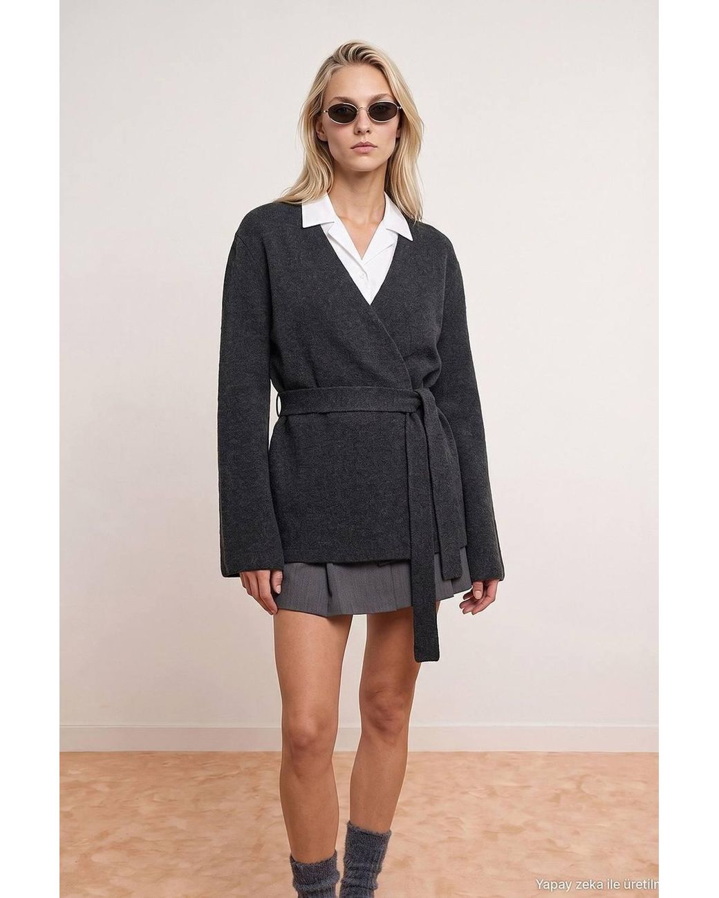 Dilvin Blue Acrylic Wool Blend Cardigan