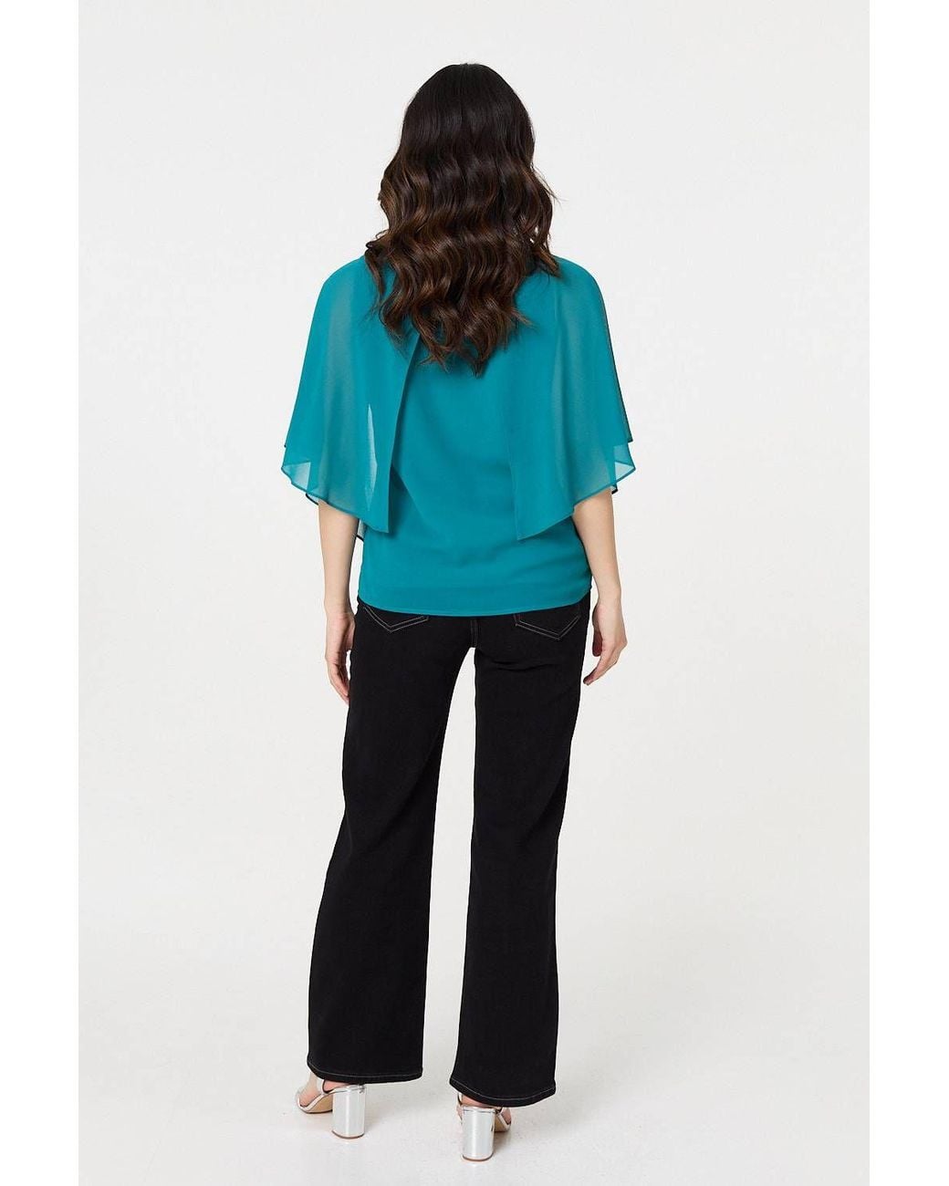 Izabel London Green Semi Sheer Cut Out 3/4 Sleeve Blouse