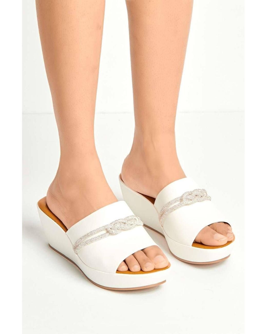 Miss Diva White Cove Diamante Bow Large Band Wedge