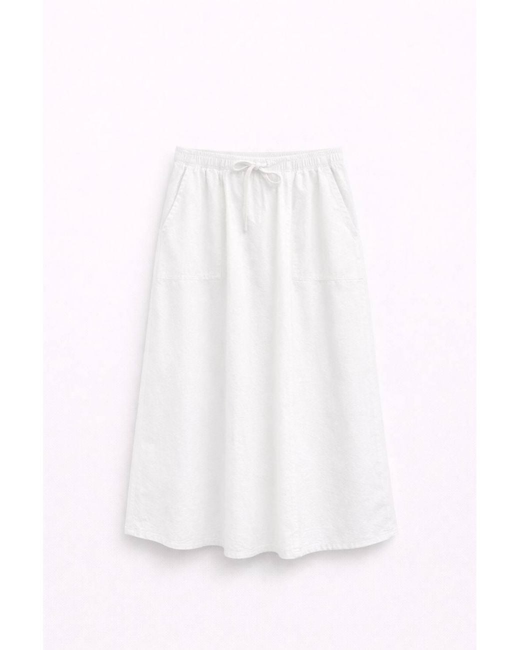 MixRay White High-Waisted Poplin Skirt With Drawstring Detail