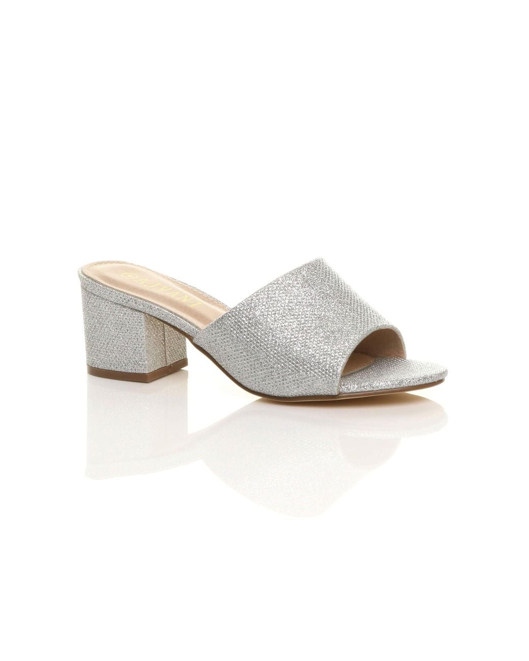 AJVANI White Mid Block Heel Peep Toe Mules Sandals