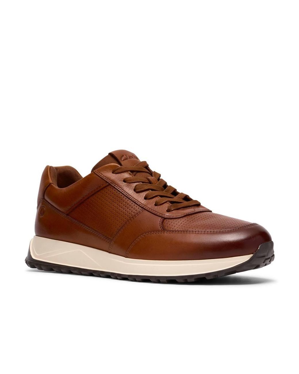 Clarks Brown Radwell Tie Tan Leather Trainers, Lace Up for men