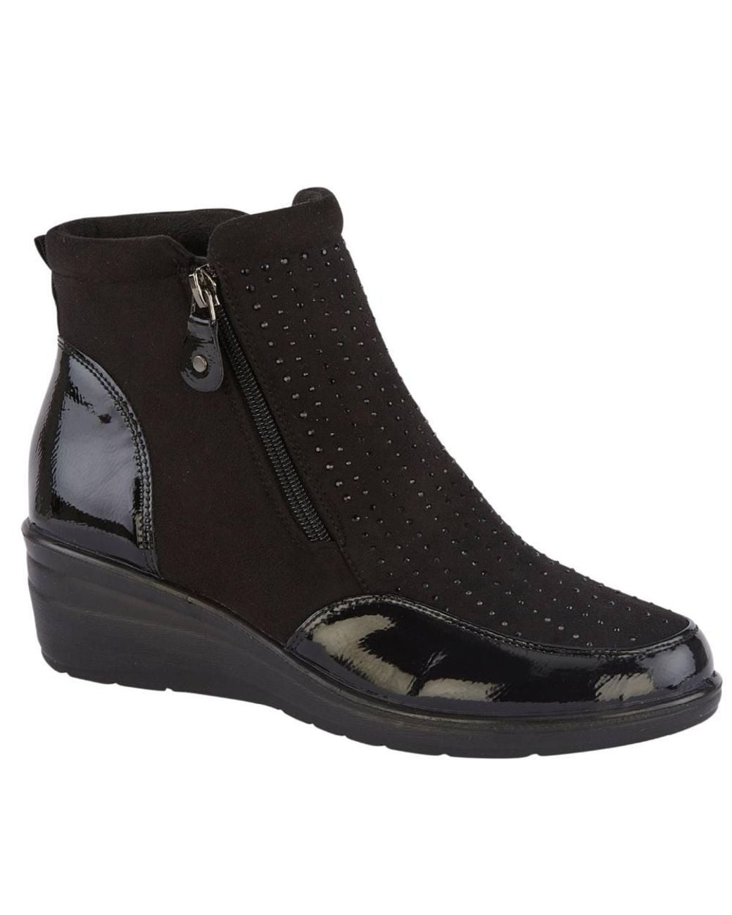 Absolute Footwear Blue Diamante Wedge Twin Zipped Ankle Boots