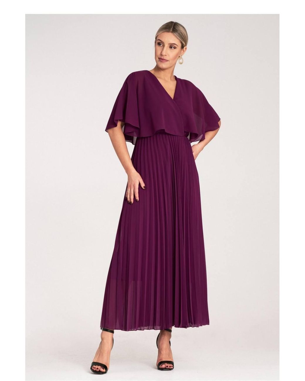 Love Lace Purple Viscose Pleated Short Sleeve Maxi Dress