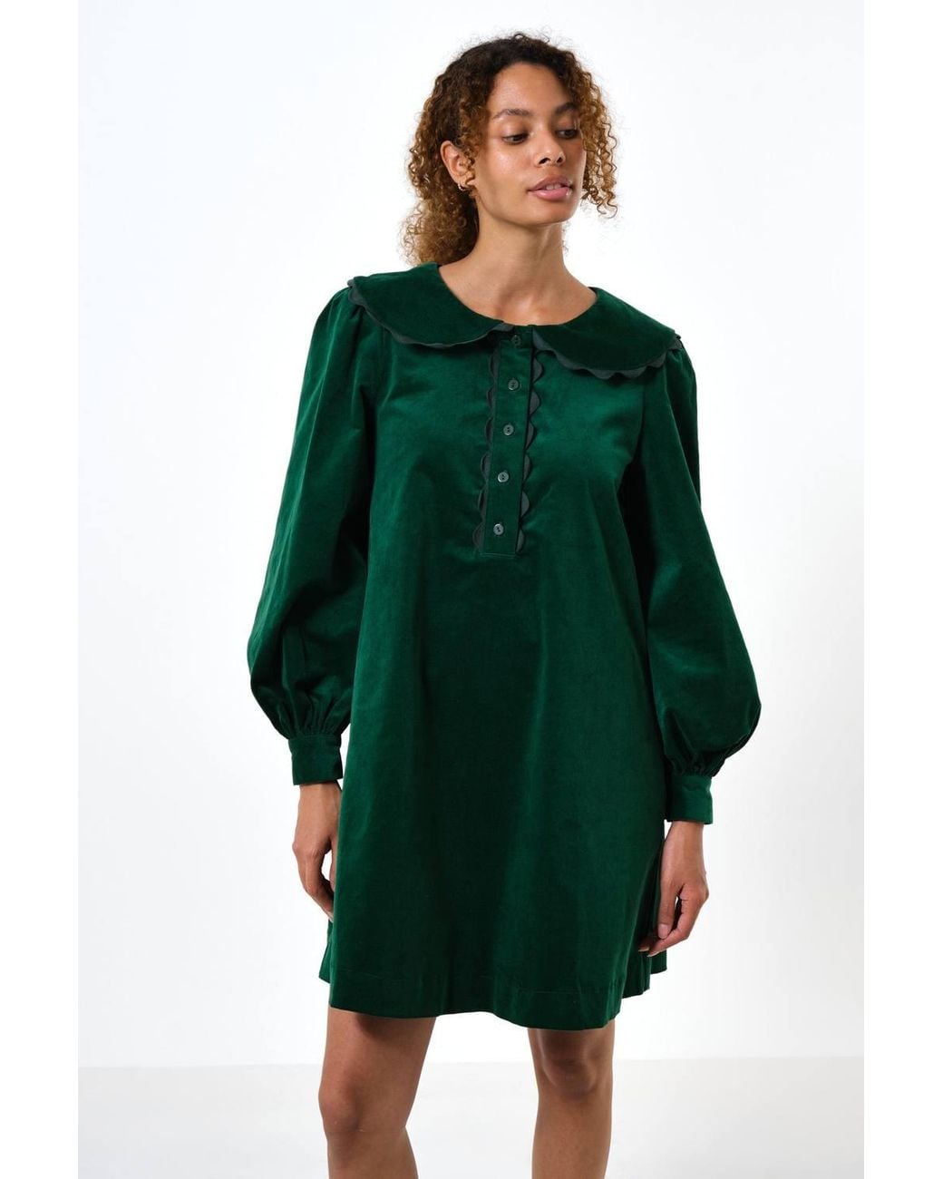 Louche Green Bonny Baby Cord Long Sleeve Mini Dress