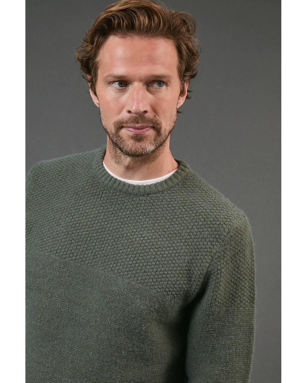 MAINE Gray Tuck Stitch Yoke Crew Neck Jumper for men