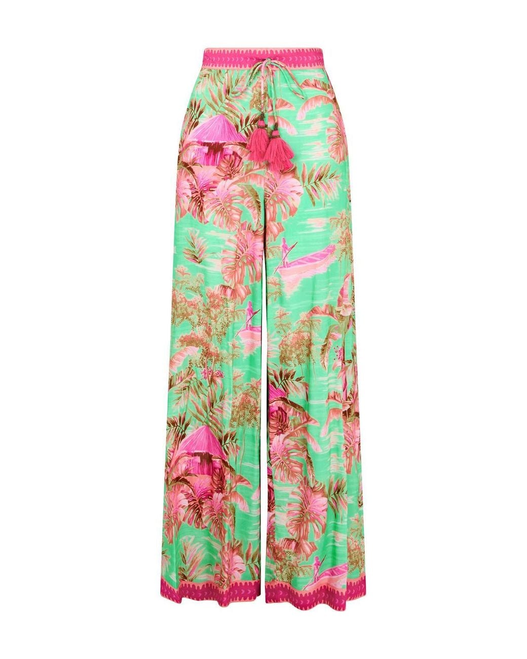 Joe Browns Pink Printed Wide Leg Trousers With Tassel Tie Detail
