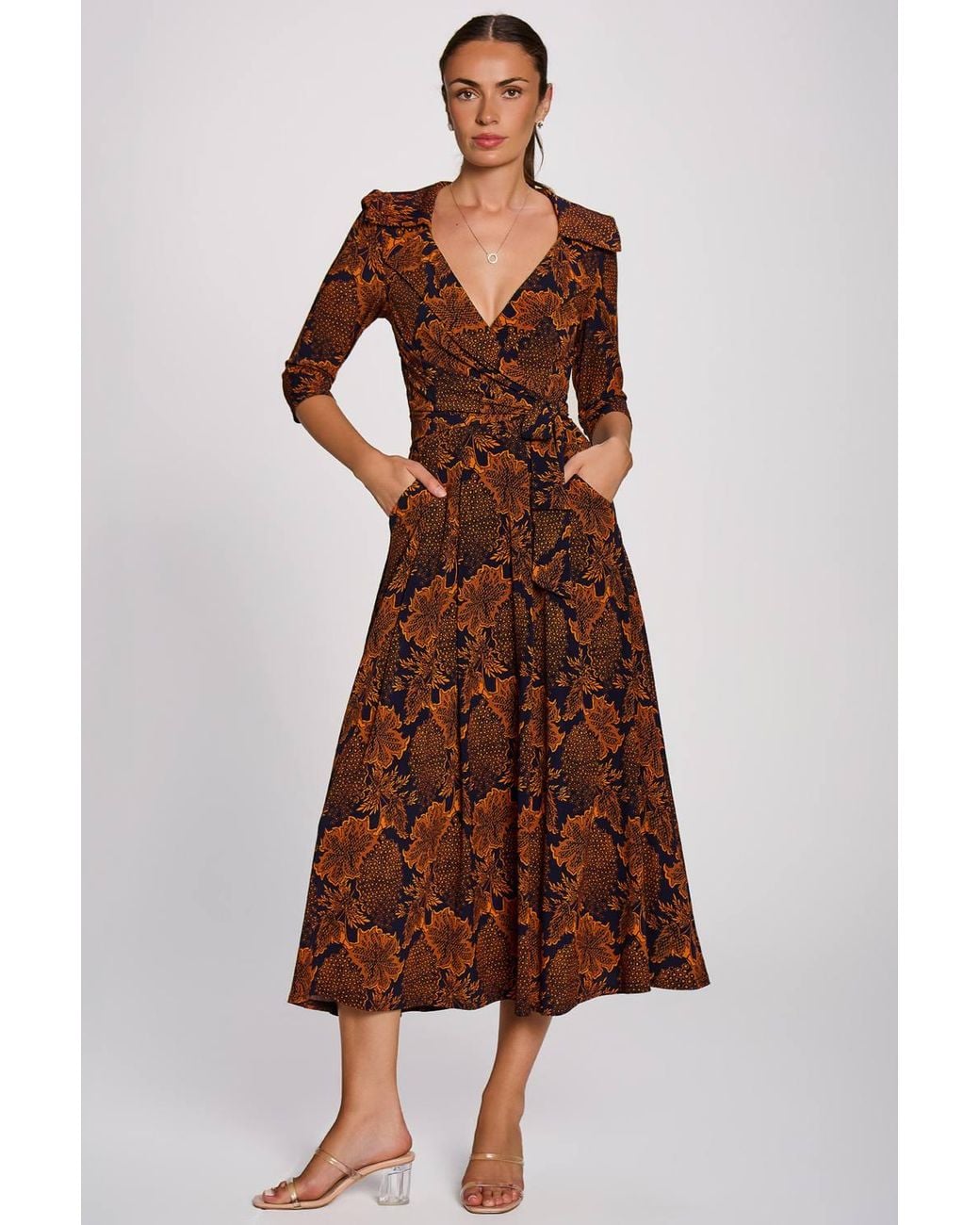 Jolie Moi Brown Wrap Front Jersey Maxi Dress