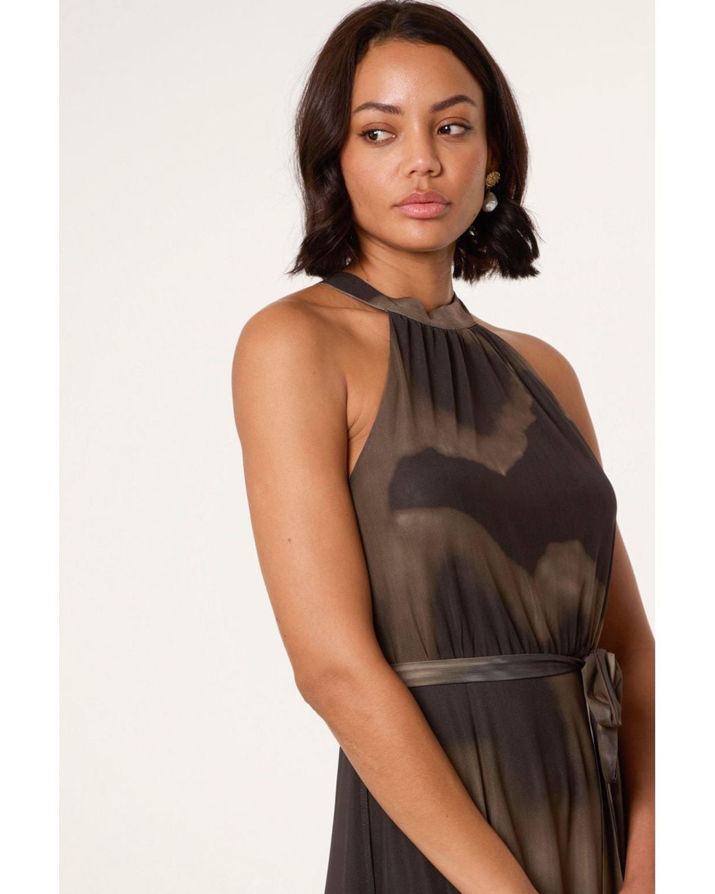 Blue Vanilla Natural Sleeveless Belted Turtleneck Maxi Dress