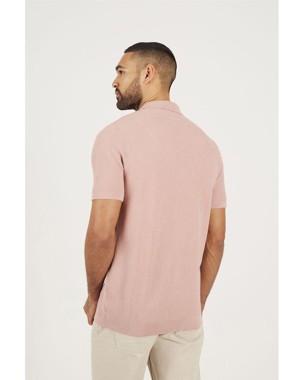 Brave Soul Pink Short Sleeve Knitted Polo Shirt for men