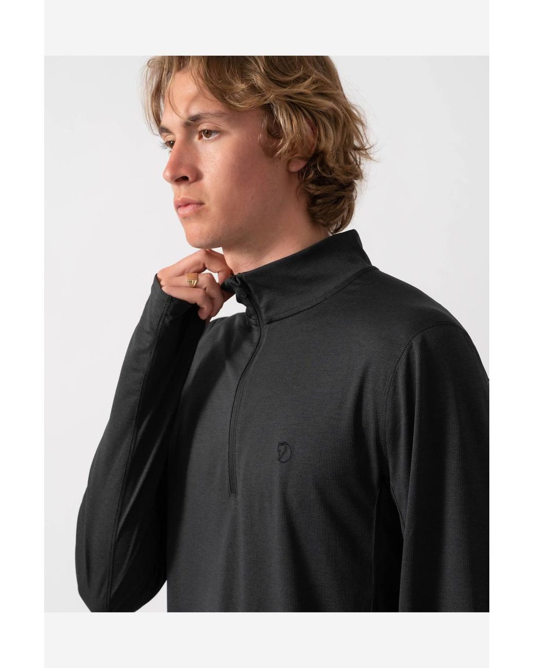 Fjallraven Black Long Sleeve Half Zip Collared T-Shirt for men