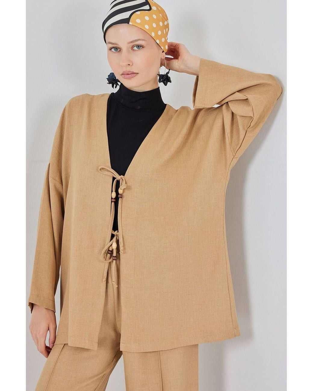 Bigdart Natural V-Neck Cardigan & Wide Leg Pants Set