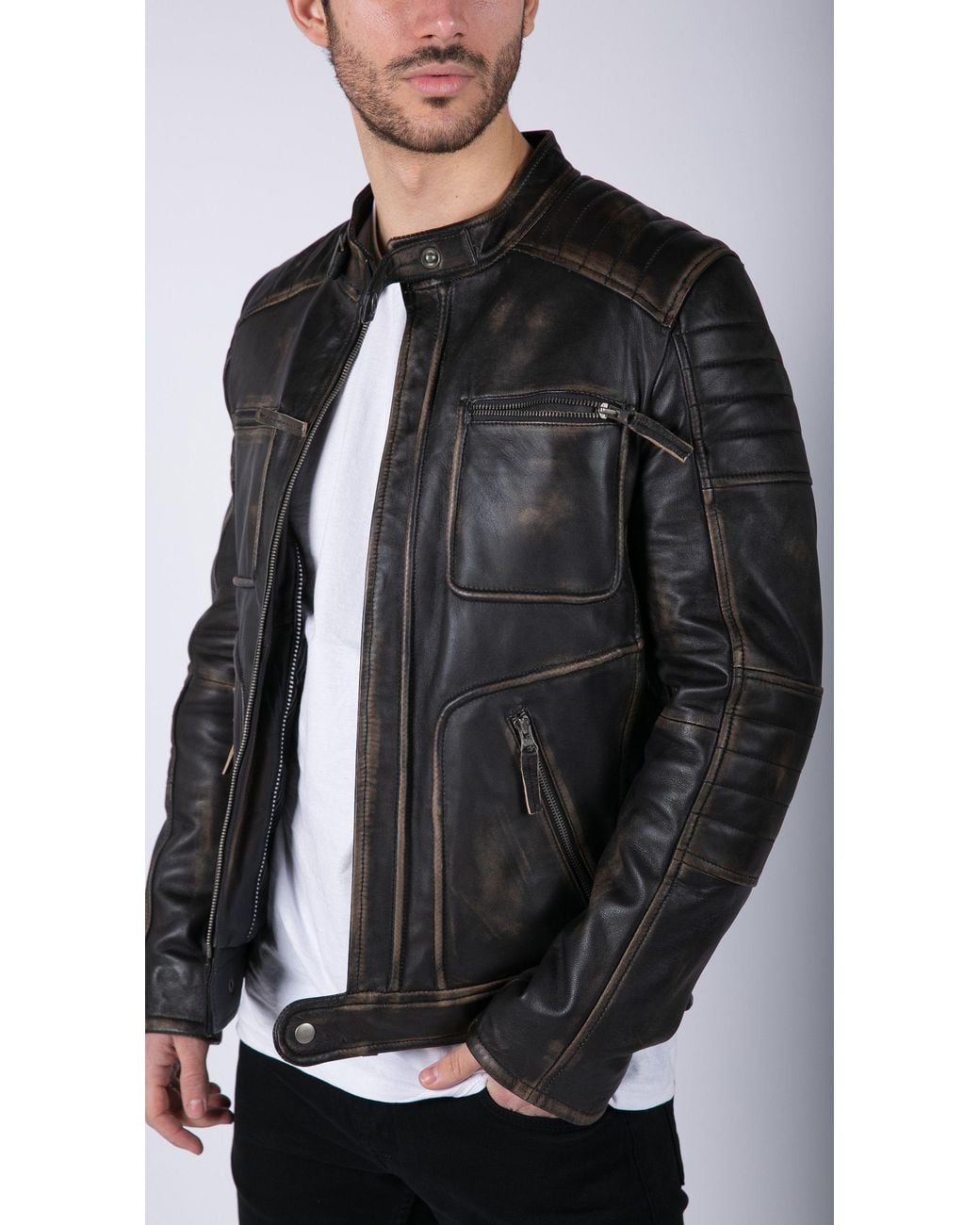 TruClothing Black Retro Real Leather Jacket for men