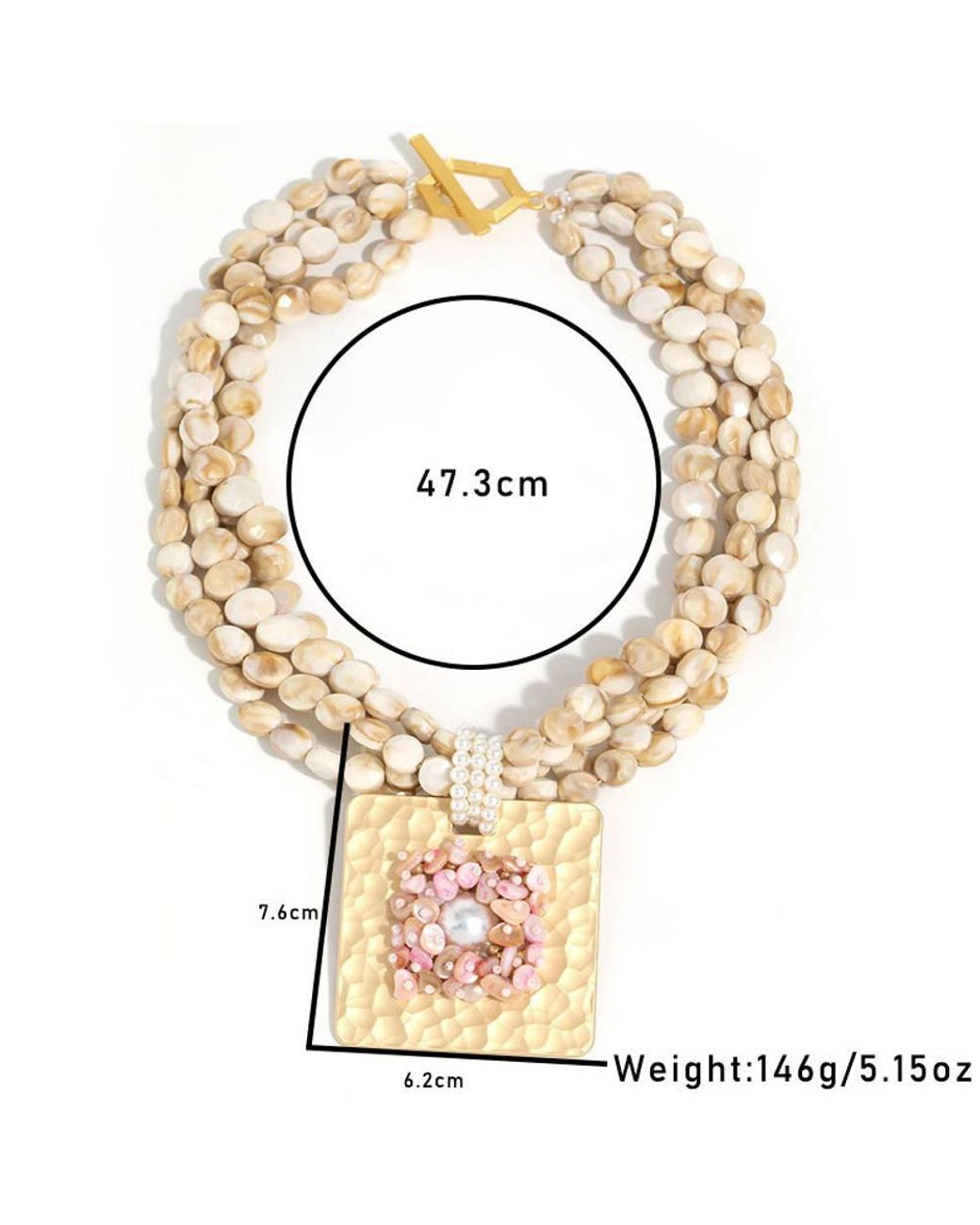 Peach Accessories Brown Shell Beaded Choker With Bold Tone Medallion