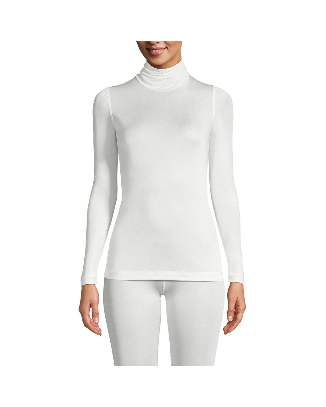 Lands' End White Petite Lightweight Silk Interlock Roll Neck Top