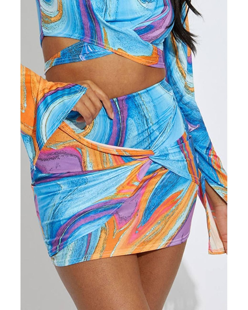 Stylewise Blue Printed Wrap Tie Crop Top