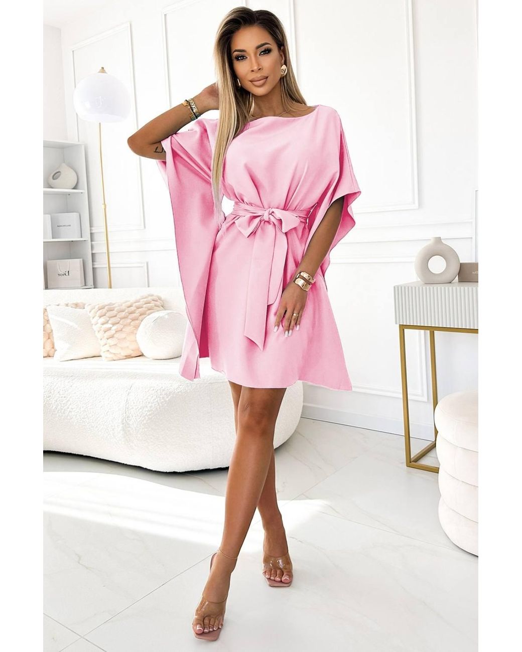 KDMD Pink Pastel Butterfly Dress Tie Waist