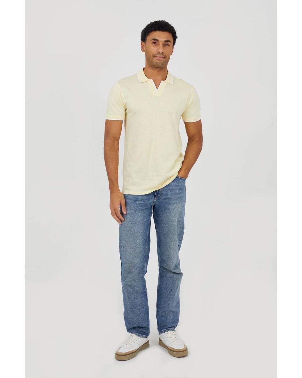 Brave Soul White Open Collar Polo Shirt for men