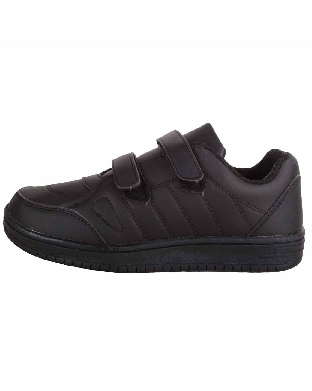 Absolute Footwear Black Childrens Faux Leather Double Touch & Close Sports Trainers