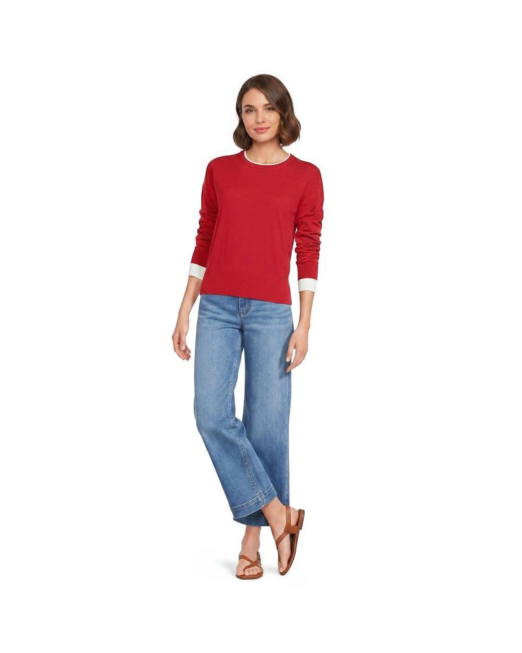 Lands' End Red Plus Double Trim Cotton Jumper
