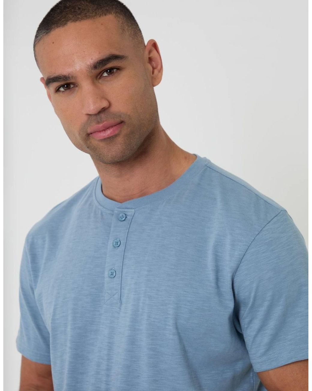 Threadbare Blue Grandad Top & Shorts Pyjama Set for men