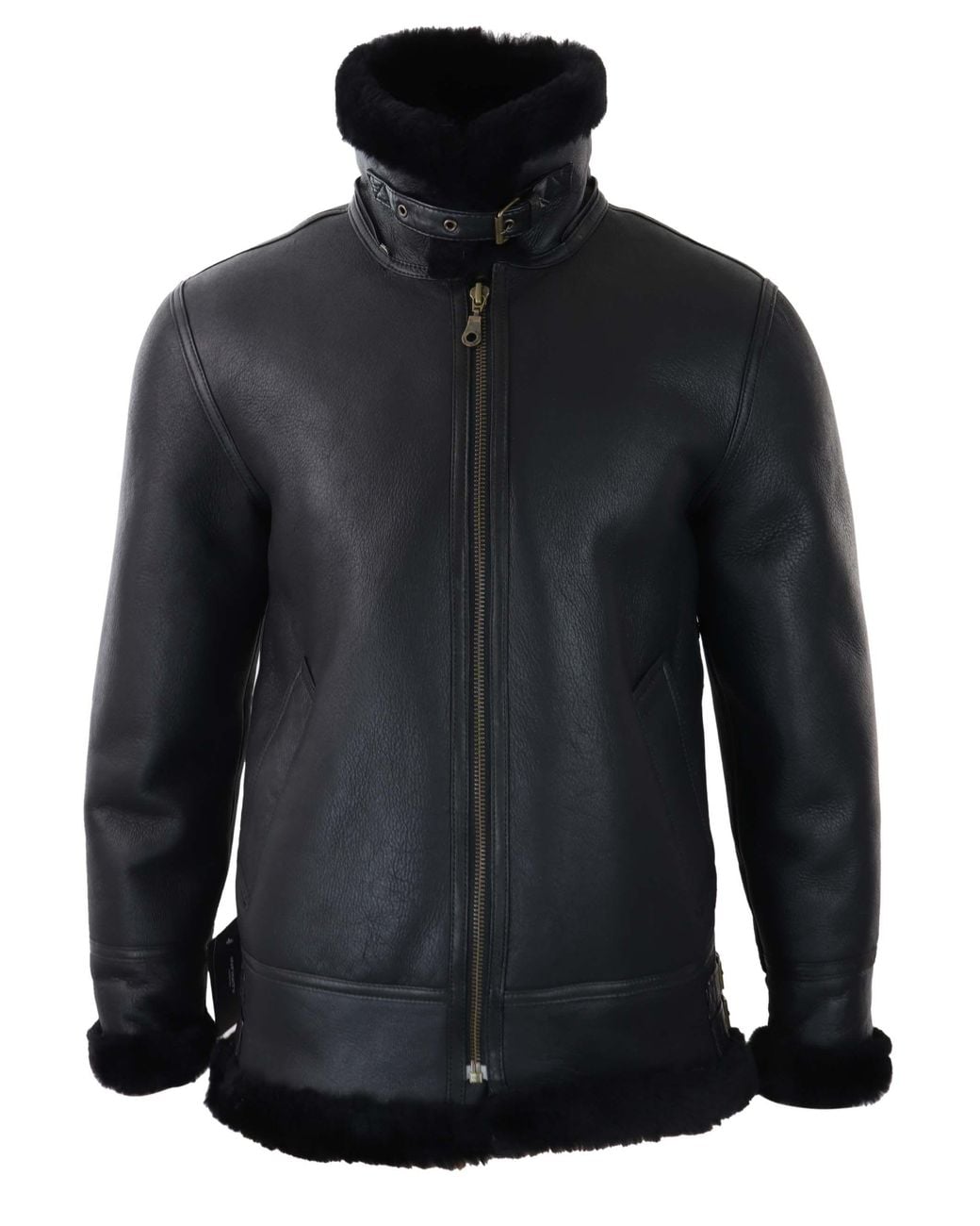 TruClothing Black Sherling Sheepskin Hood Jacket Aviator for men